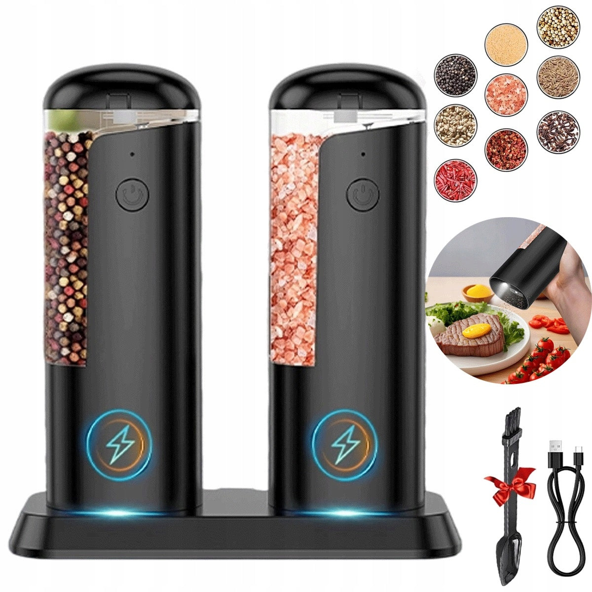 650MAH ELECTRIC GRINDER THICKNESS ADJUSTMENT SALT PEPPER 75MIN WORK