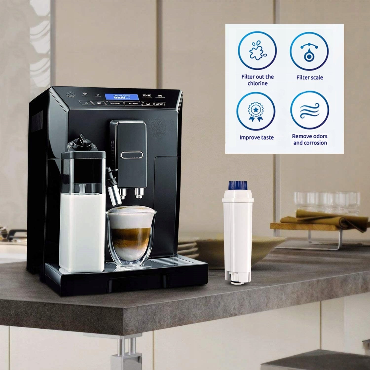 Kavos aparatų filtrai Delonghi AL-S002, 6 vnt. + nukalkinimo skystis Verde 1 l