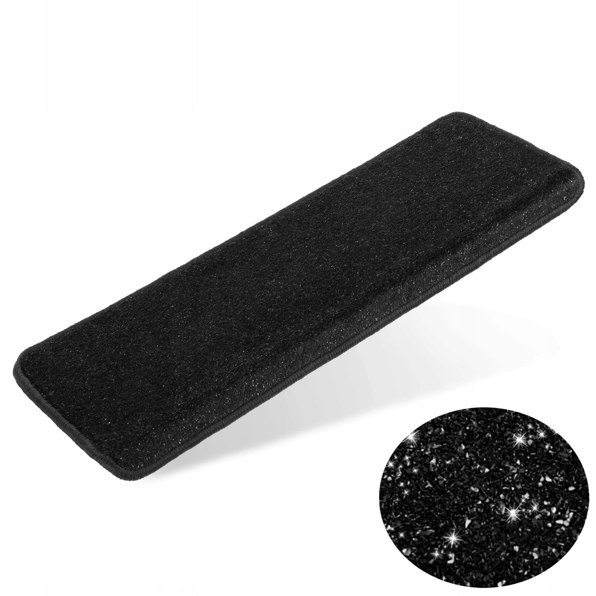 65x25cm+3m STAIR COVERS RUGS IN GLAMOUR STYLE BLACK SILVER THREAD