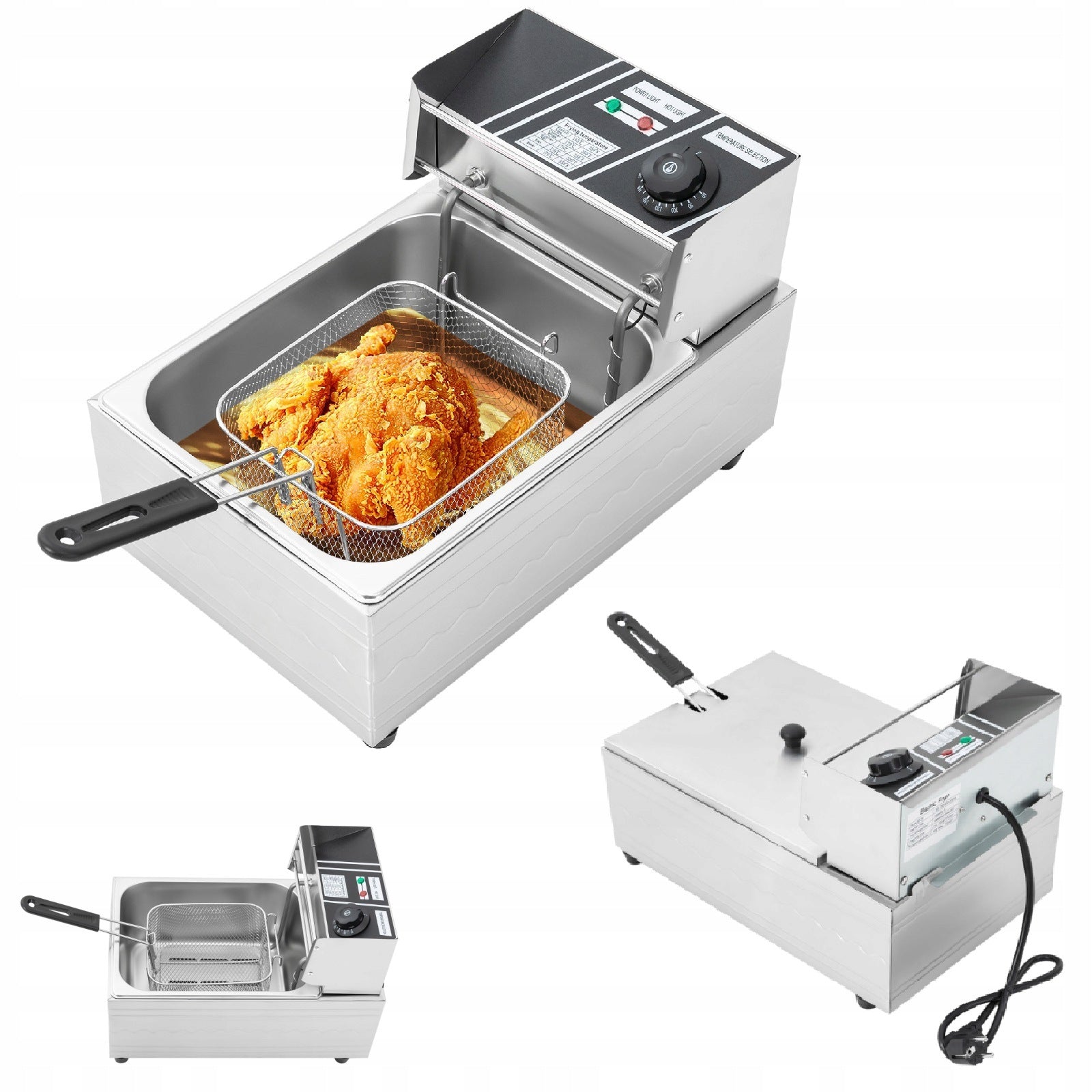 6L Stainless Steel Electric Deep Fryer 2500W 220V with Oil Draining Basket