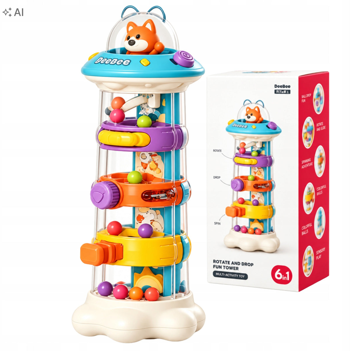 6in1 Activity Tower with UFO Balls Montessori Educational Toy for Kids