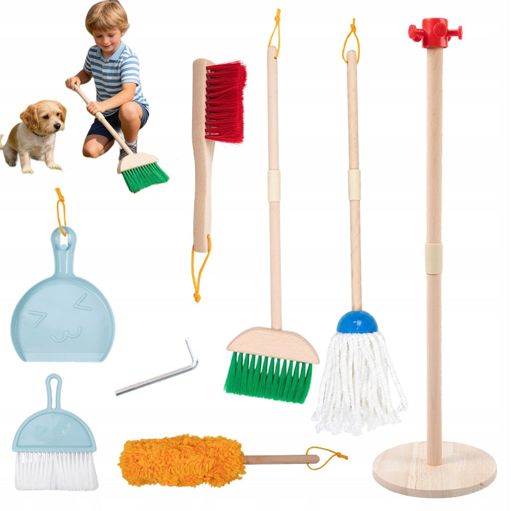 6in1 BROOM BRUSH MOP CLEANING KIT TOY WOODEN GIFT