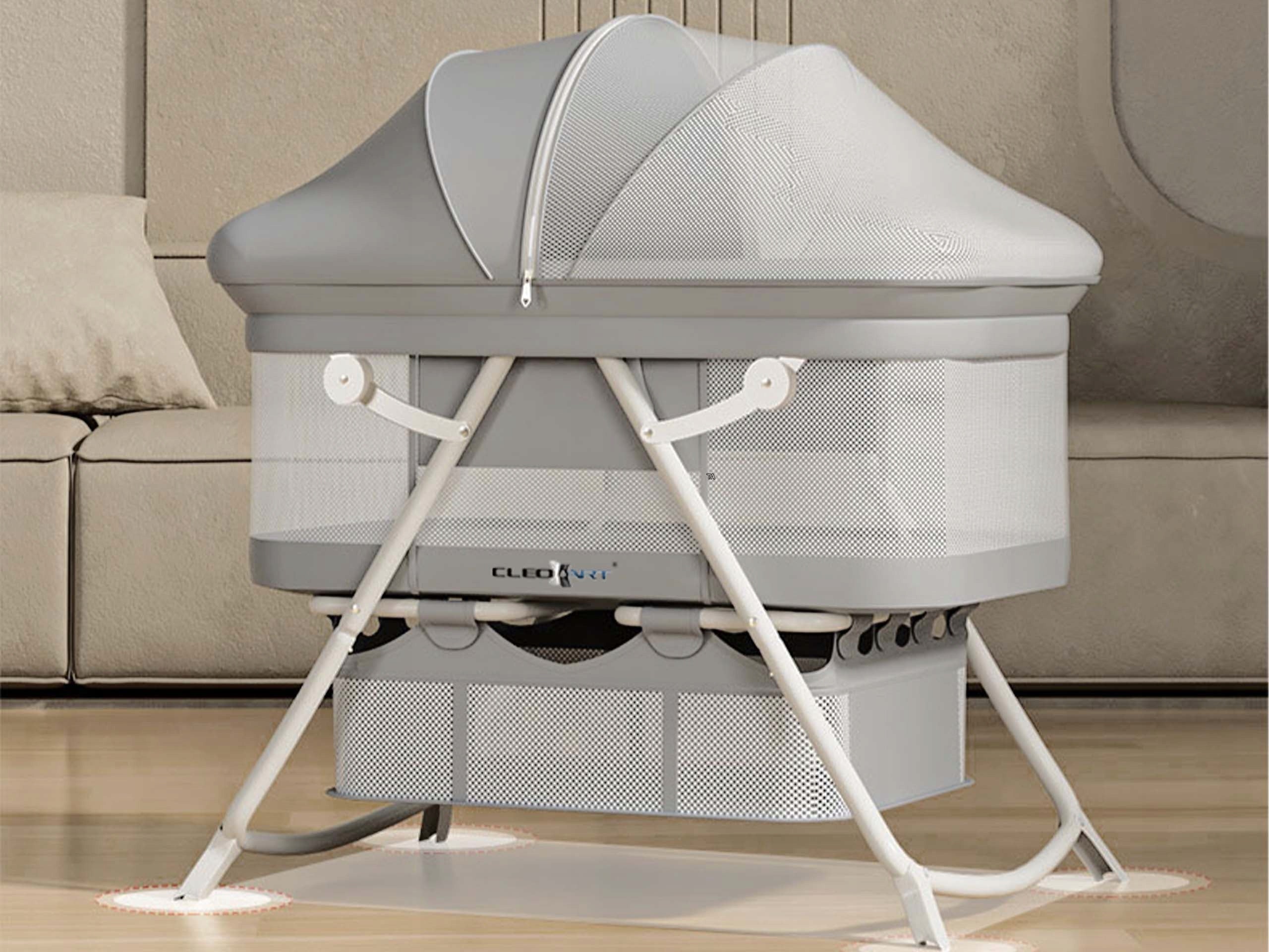 6in1 One-Clic HQ Cot Portable Folding Mosquito Net Cradle Canopy Grey Brand Cleo Art