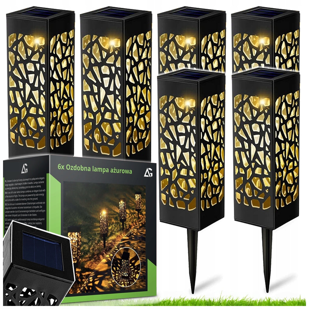 6x SOLAR LAMP OPENWORK DECORATIVE HAMMERED LED GARDEN SET OF 6 XXL