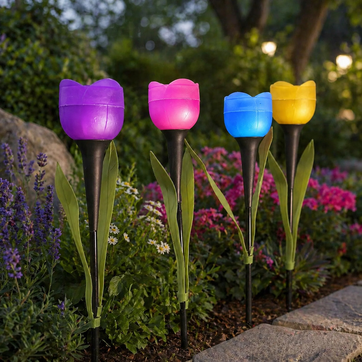 6x Solar Lamp Punched LED Tulips Colorful LED Decorative Flower Manufacturer code 5346