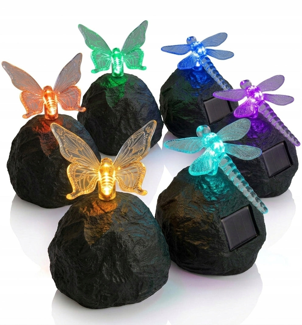 6xSTONE solar lamp garden decoration led lamp insect on stone post