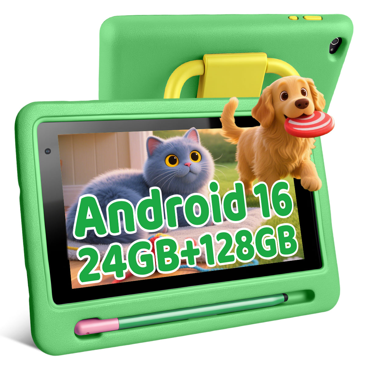7 Inch Kids Educational Tablet Android 16 3/128GB Parental Control Green