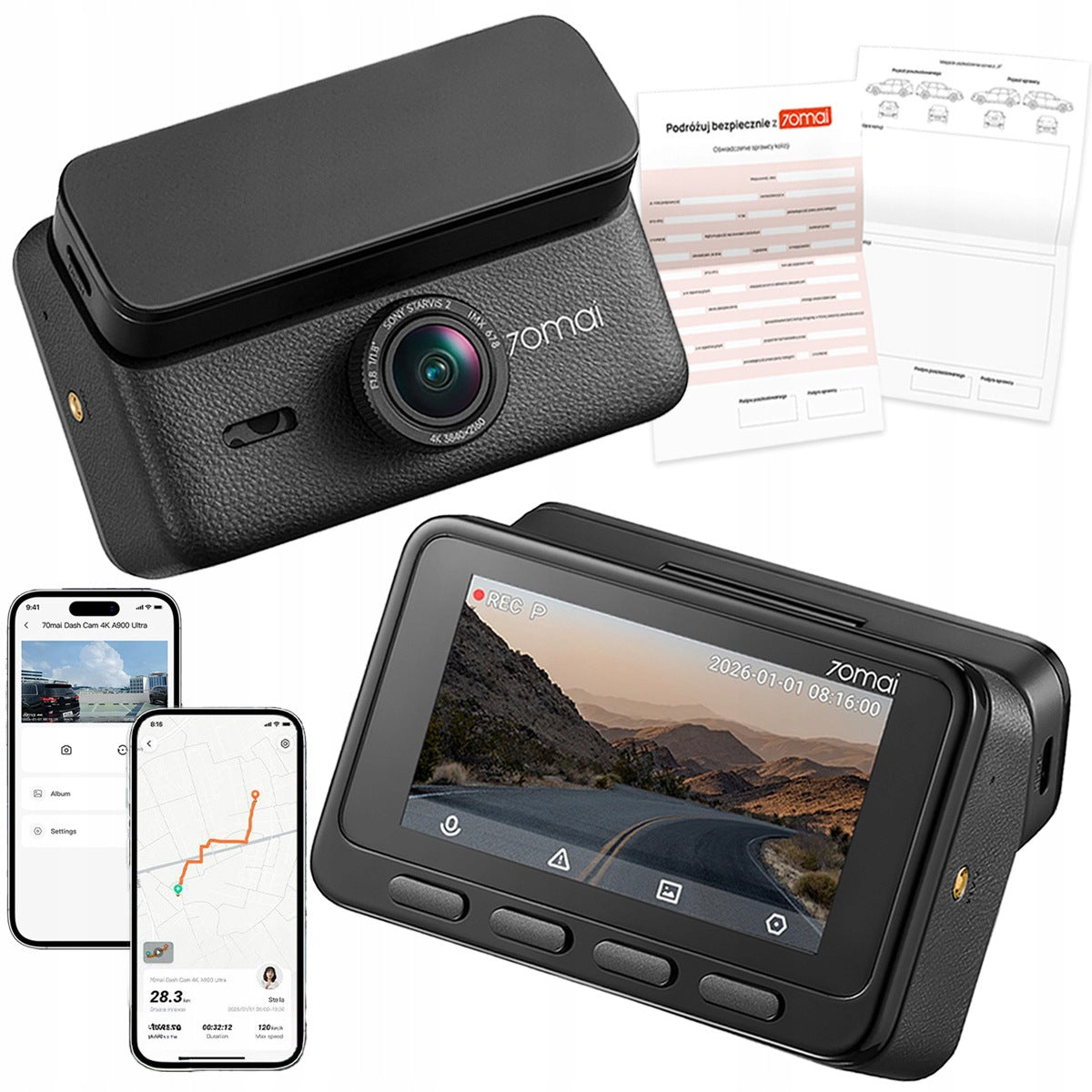 70mai A900 Ultra Dash Cam 4K car camera + form