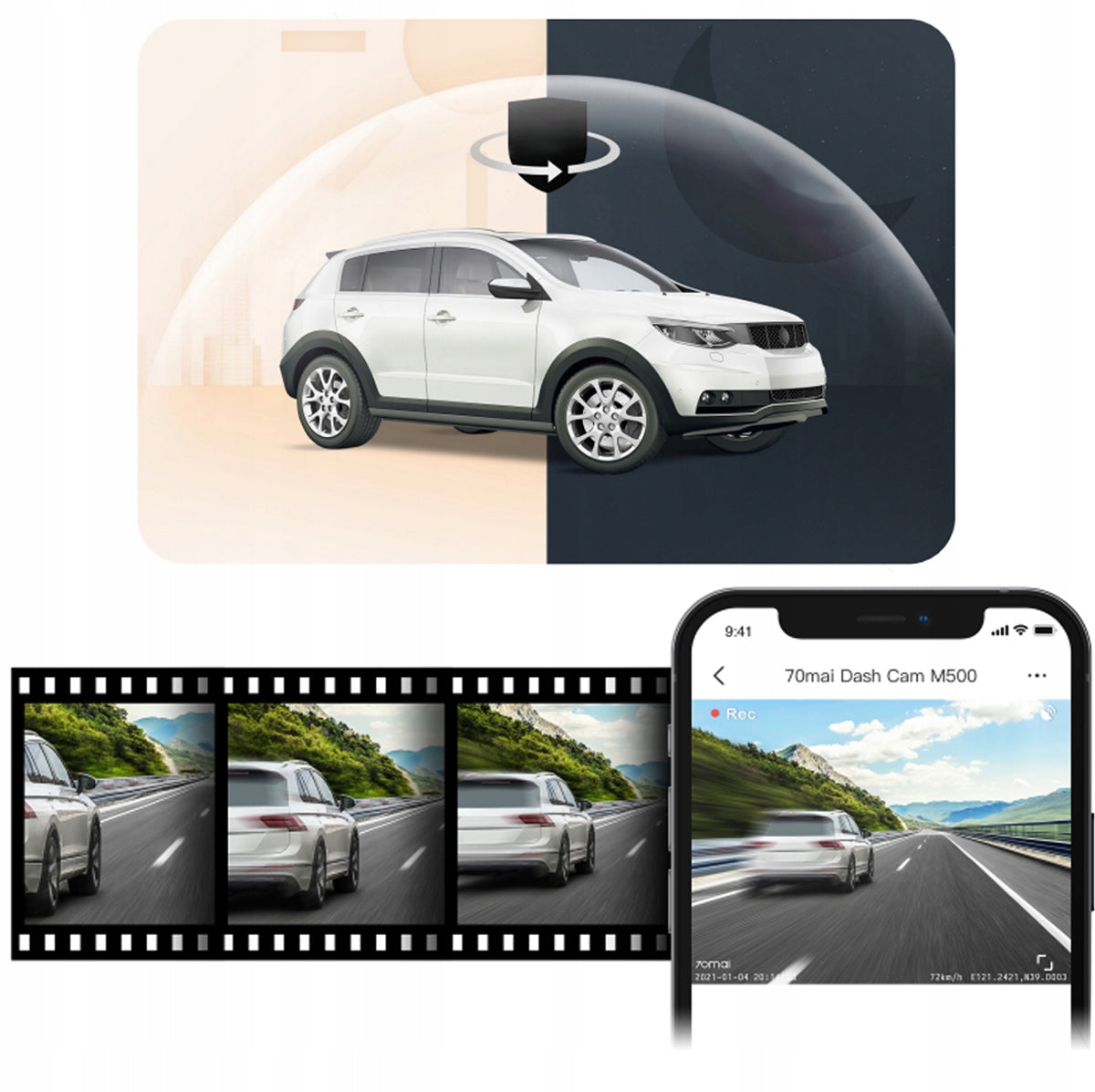 70mai M500 Car camera with 64GB built-in memory Power supply car lighter socket