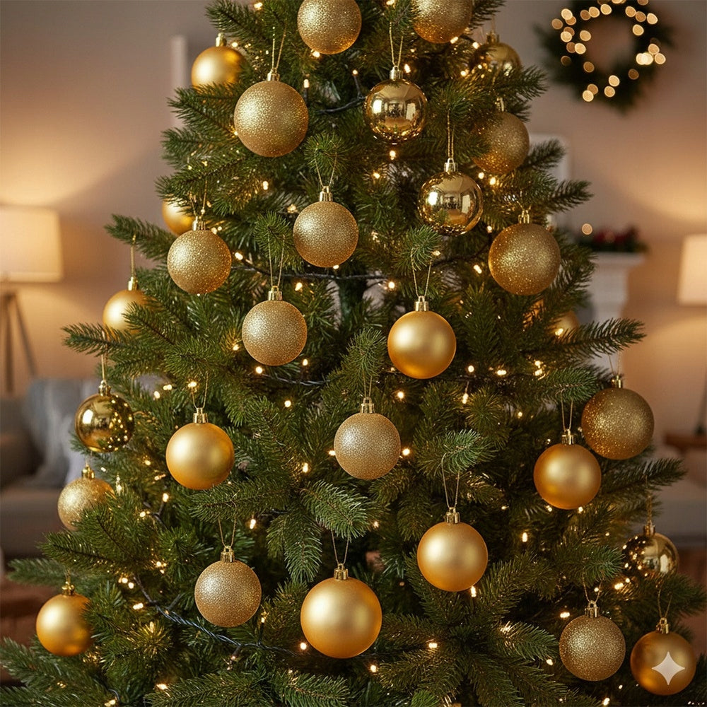 70x Christmas Baubles Unbreakable GOLD Christmas Tree Baubles Set Packaging status original