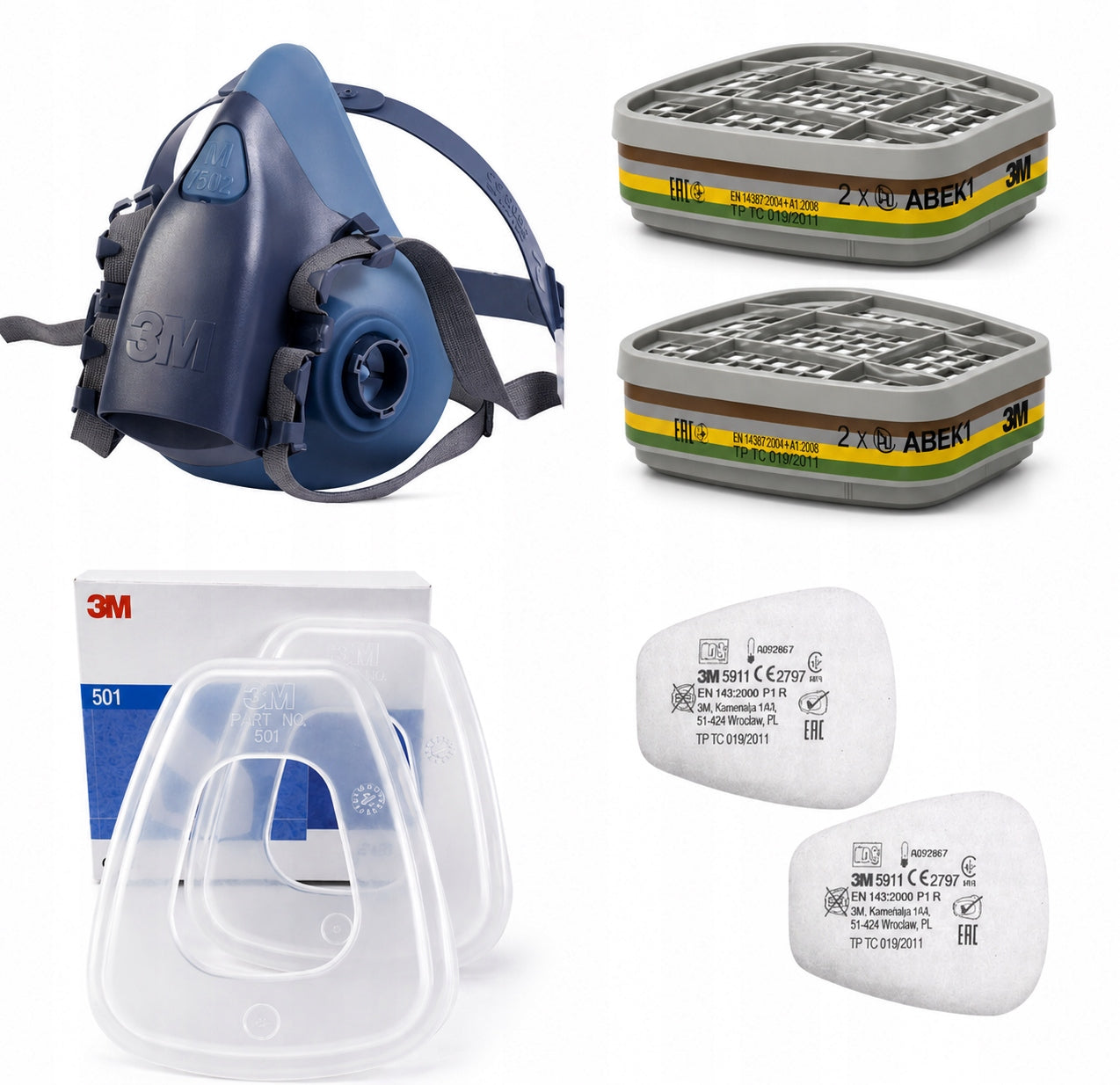 7502 3M Mask with PAINT AND VARNISH ABSORBER 3M 6059, 5911, 501 set