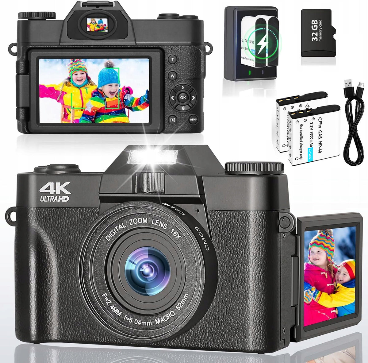 76MP DIGITAL CAMERA WITH 16X ZOOM AND 4K VIDEO FOR VLOGGERS WITH 32GB CARD Manufacturer code 20893788