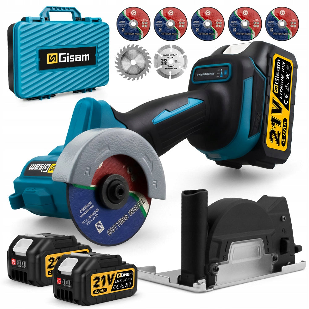 76mm Brushless Cordless Angle Grinder 21V - Metal Cutter with 2 Batteries