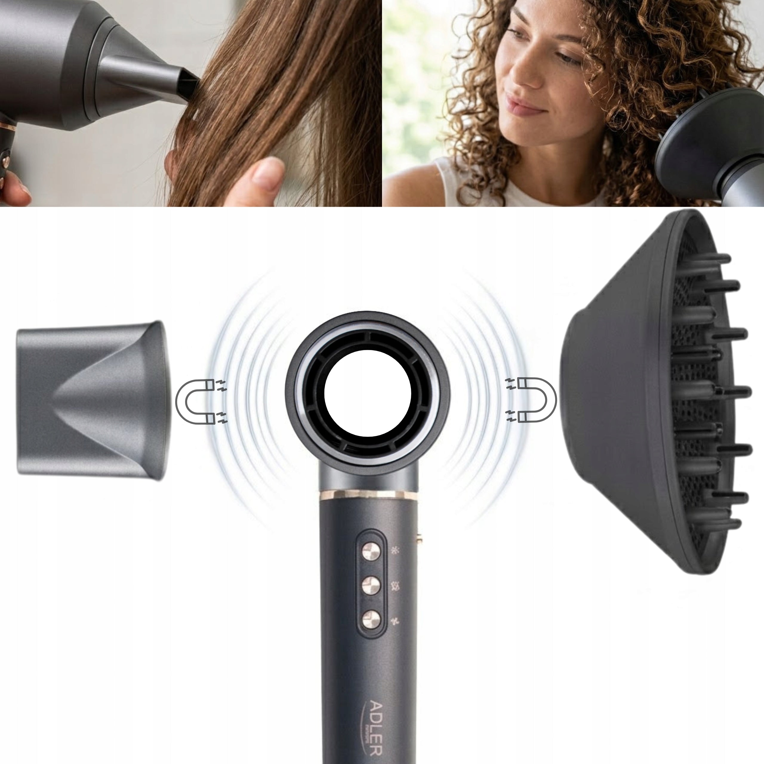 7in1 DRYER-CURLER Hair Dryer Brush Cold Blow Ionization Manufacturer code AD2030