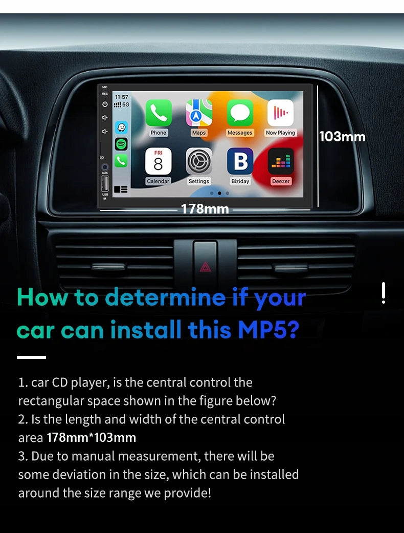 7inch Universal MP5 Car Radio Wireless Carplay Android AUTO AUX USB BT Manufacturer code ZQHTXSJ7CMP5TY7023