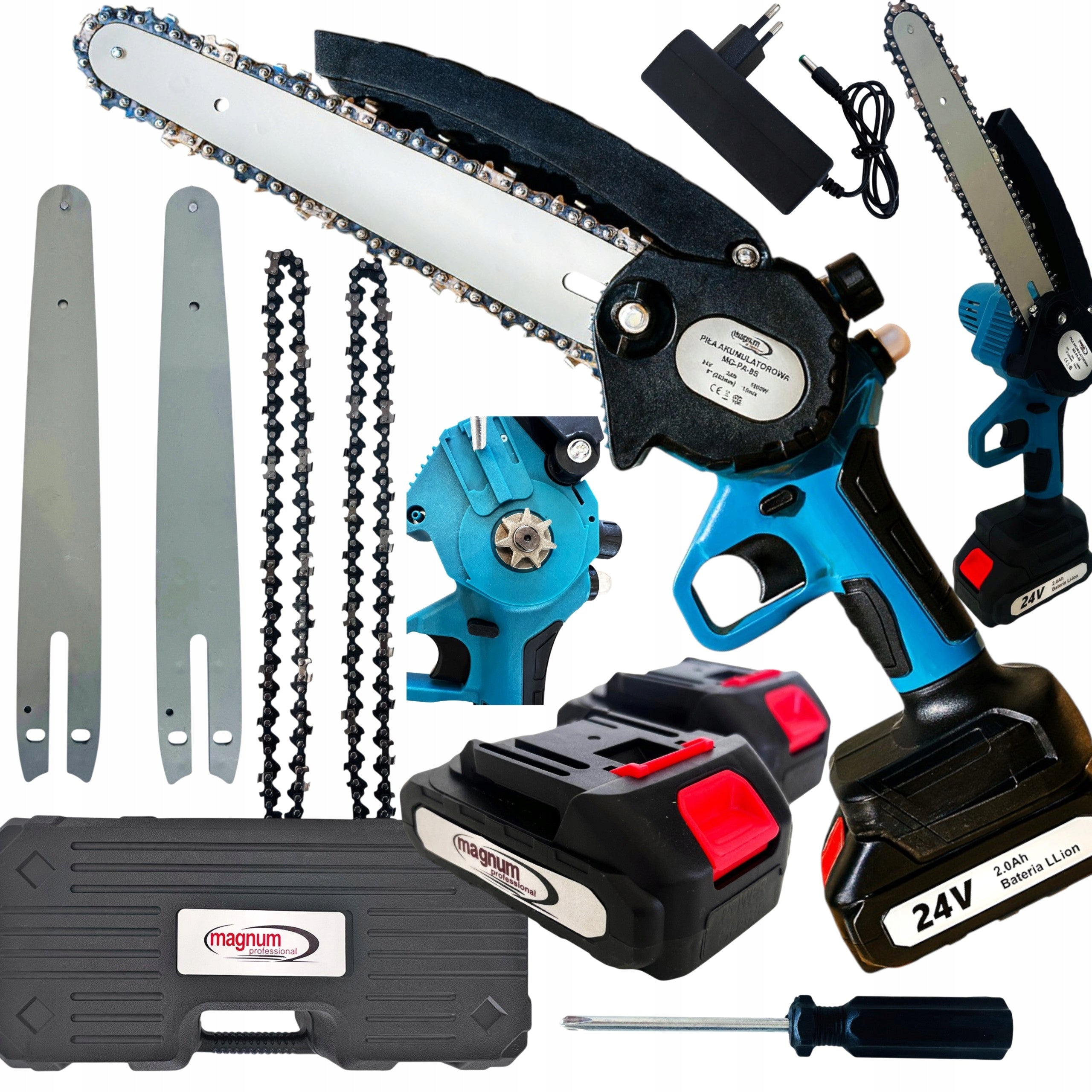 8” 2 x AKU 24V CORDLESS CHAINSAW BRANCH SAW + SUITCASE Manufacturer code MINI PILARKA MAGNUM