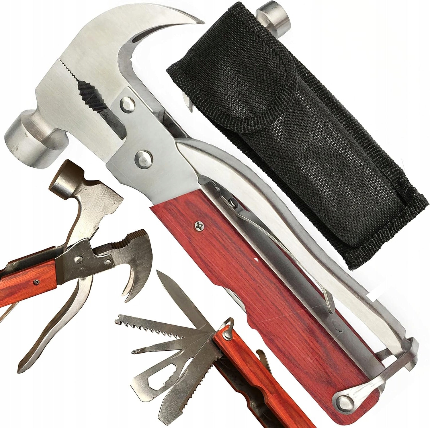 8 IN 1 MULTIFUNCTION HAMMER 16X9X3 CM FOLDING KNIFE MADE OF STEEL AND WOOD