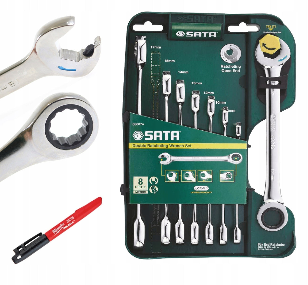 8-PIECE COMBINATION SPANNER WITH RATCHET SATA 08007A