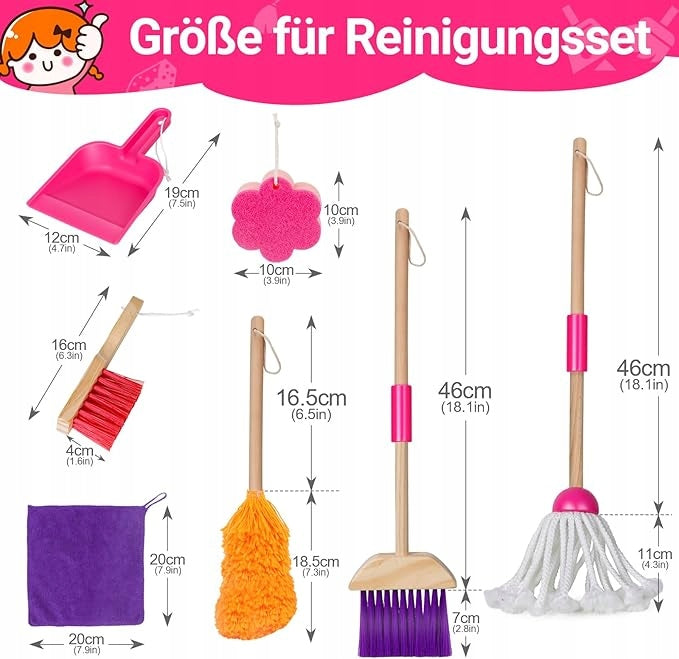 8-piece cleaning set for children with dustpan mop broom pink Manufacturer code B09N6YN181