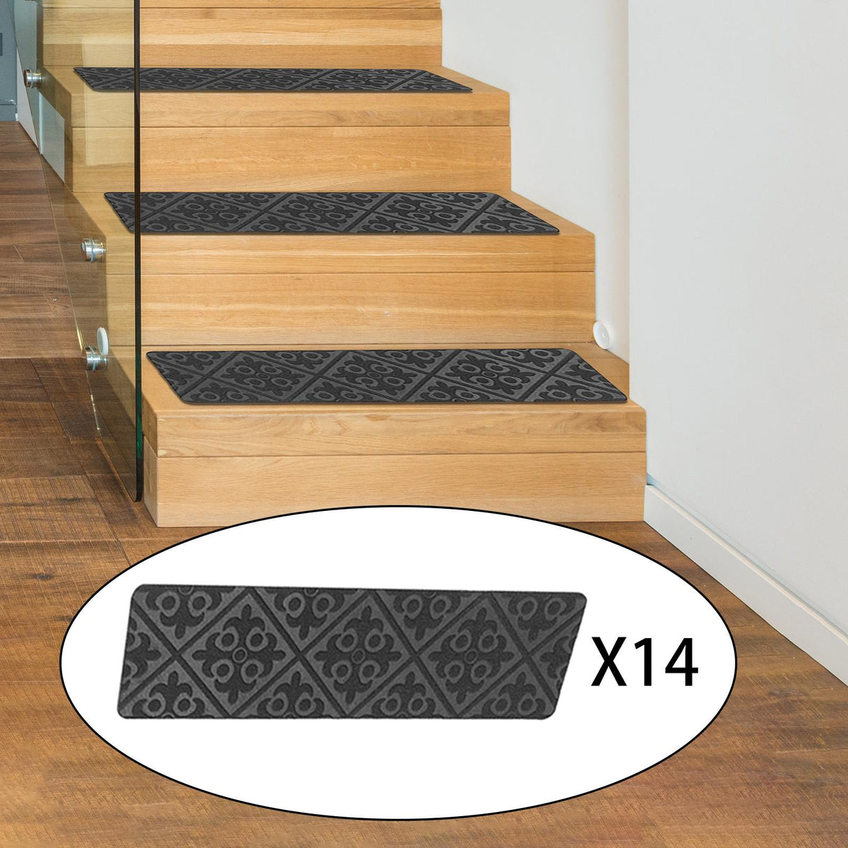 8"x30" Carpet Stair Treads Pack Indoor Stair Protectors Self Adhesive Grey Type outer pads
