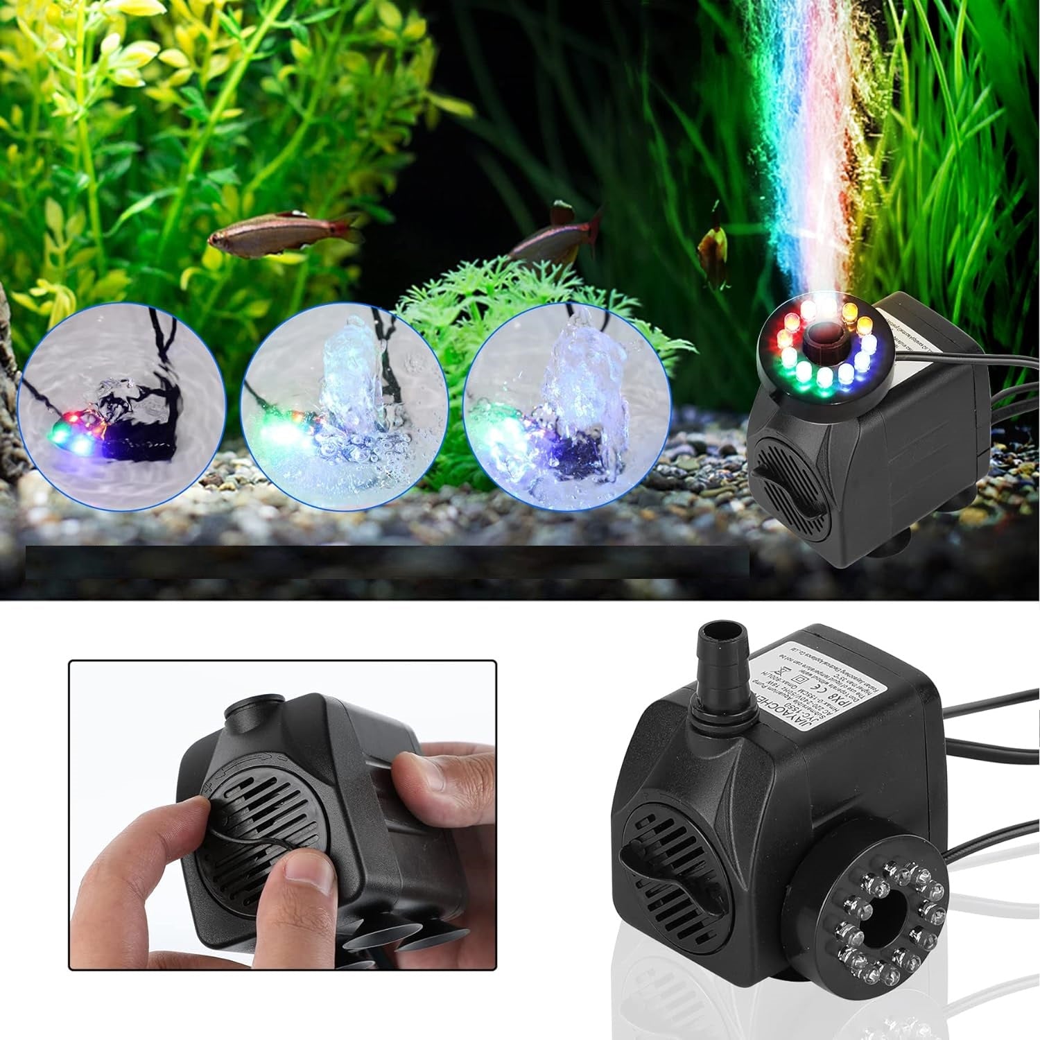 800l/h 16W CIRCULATING PUMP FOR POND WATER FOUNTAIN CASCADE 12 LED Packaging status original