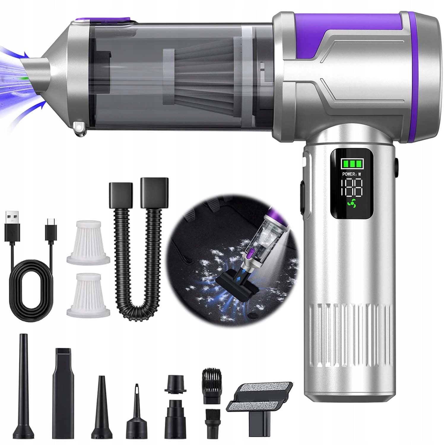 8IN1 CAR VACUUM CLEANER FOR CAR HANDHELD CYCLONE CORDLESS 1,5 KPA