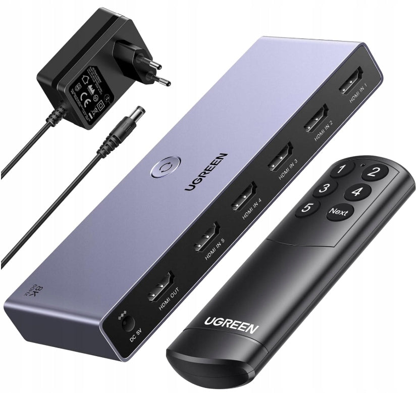 8K UGREEN 5x1 HDMI Switch with Remote Control – HDMI 2.1 8K@60Hz Switch