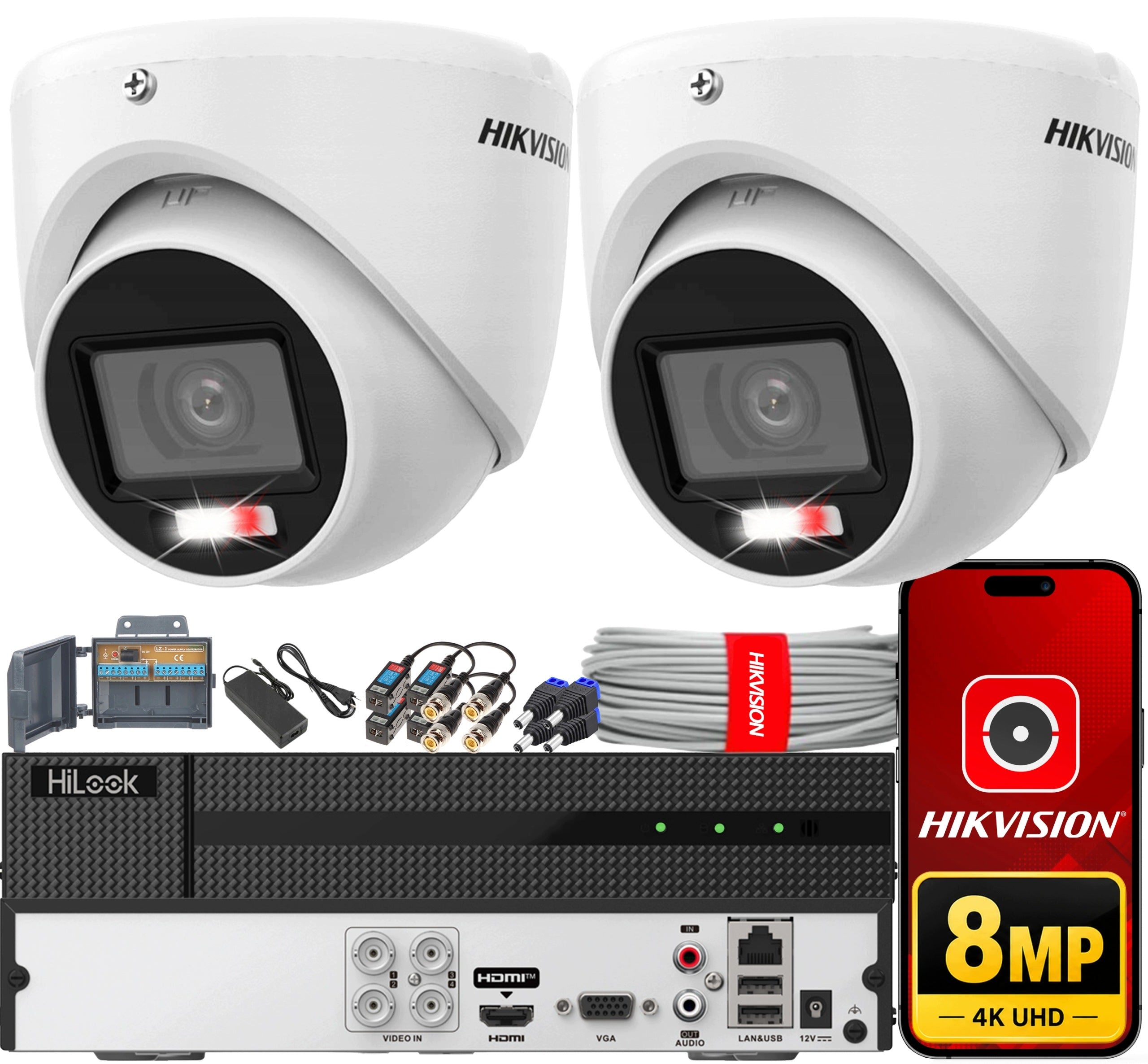 8MPx 4K HiLook Monitoring Kit by Hikvision 2 AHD Cameras Outdoor