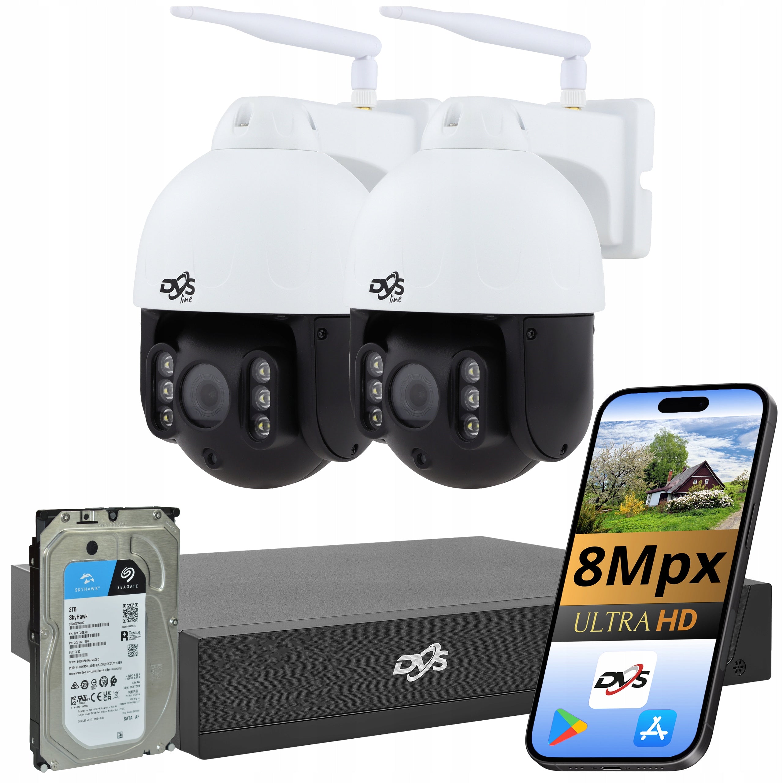 8Mpx 4K WIFI CAMERA KIT 2 ROTATING CAMERAS WIRELESS MONITORING 2TB