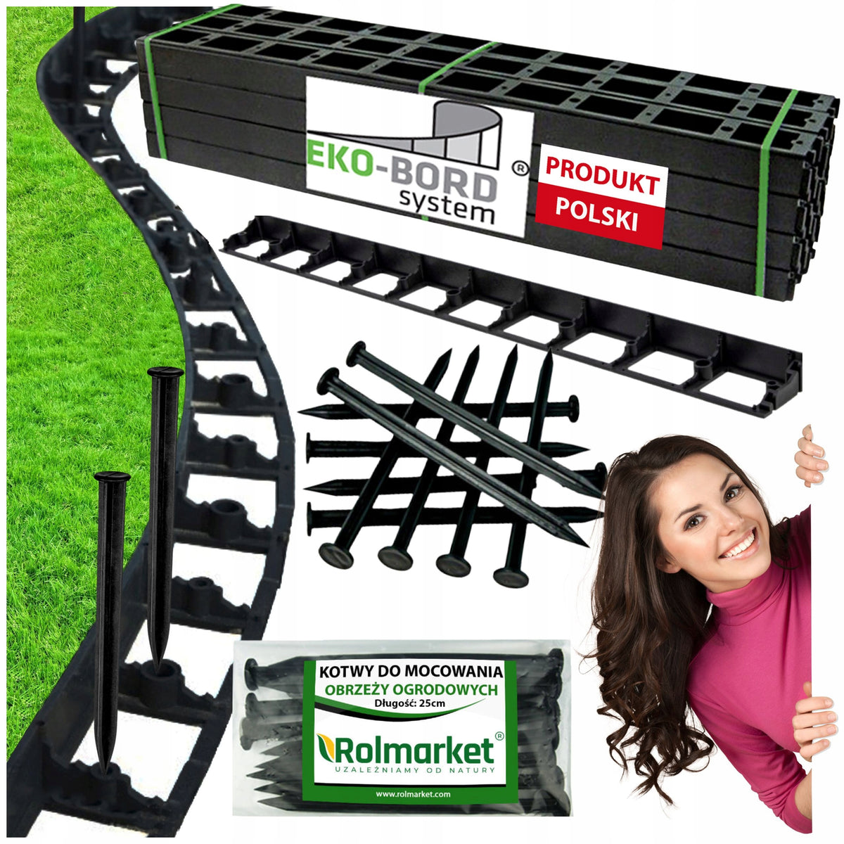 8x Lawn Garden edging 78mmx1m Plastic Curb for Anchor Garden