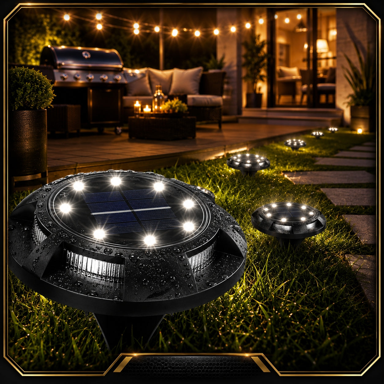 8x SOLAR LAMP HAMMERED GARDEN INRUN LED GROUND SILVER SET Manufacturer code Lampa wbijana gruntowa LED solarna dysk x8
