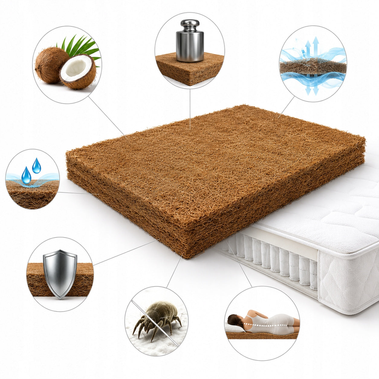 90x200 solid mattress with coconut fibre Polish H1 H2 / H3 stiffened with foam Brand MATERACE Z GÓR