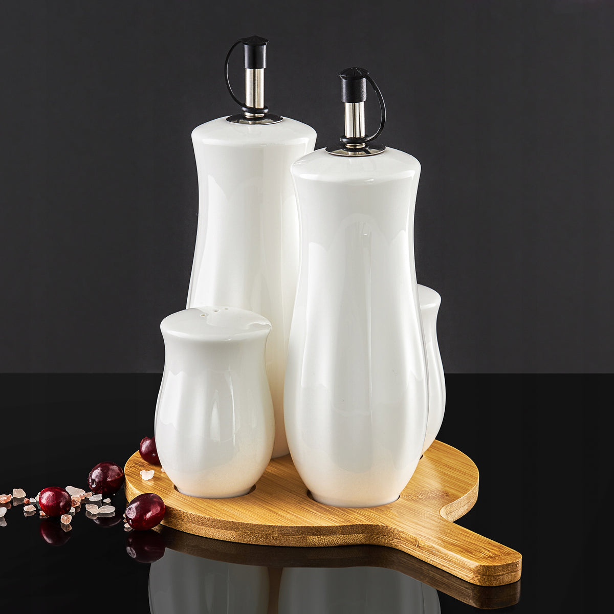 94791 Set of spices on a Natural bamboo base, round AMBITION Color white beige