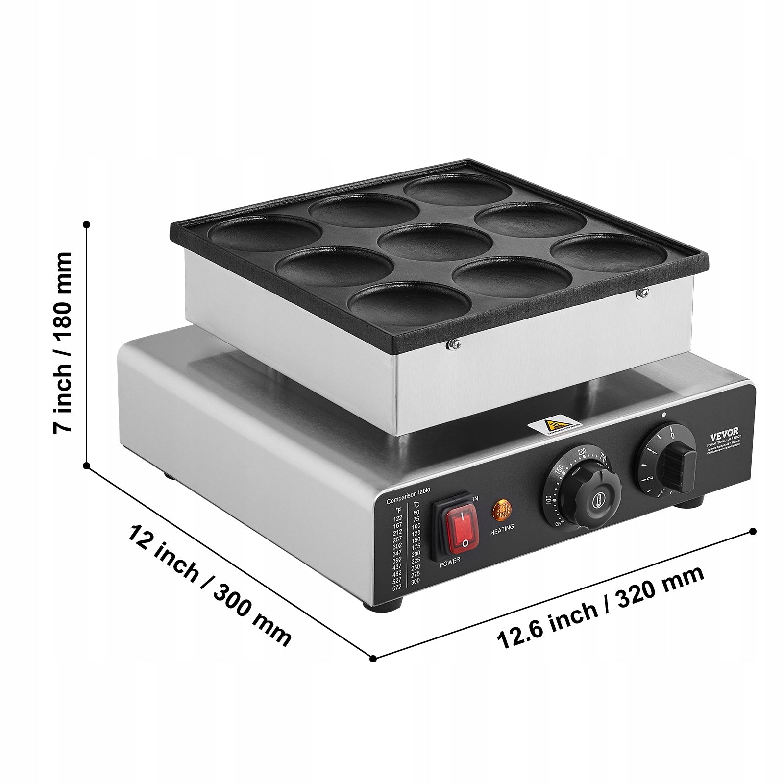 9PCS 76mm Dutch Pancake Maker Commercial Dorayaki Baker 850W Non-stick Power rating 850 W