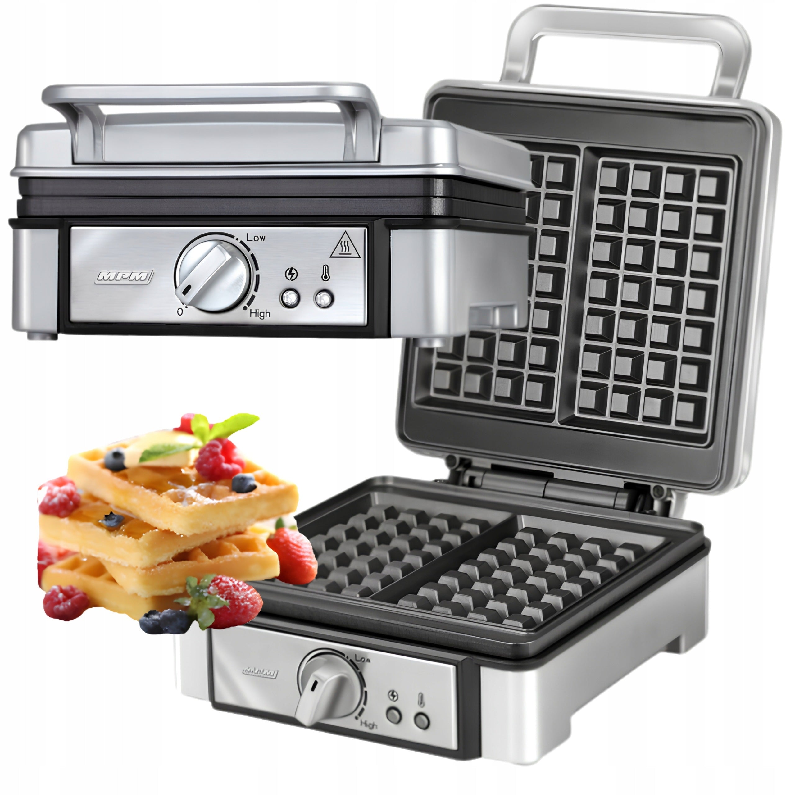 9X15 CM WAFFLE IRON MPM MGO-13 SILVER HIGH POWER! 1400W STRONG