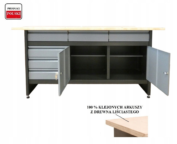 A workbench for a locksmith's garage, tools, COLORS, drawers, and a cabinet Manufacturer code OLS 06/30 szary
