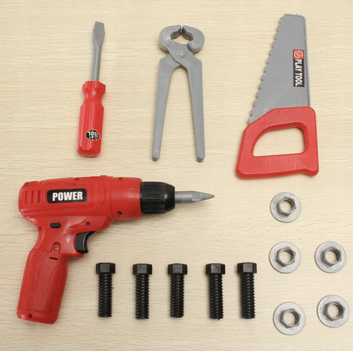 AA Battery Operated Drill Tool Kit in Baby Case Play Tool Color red