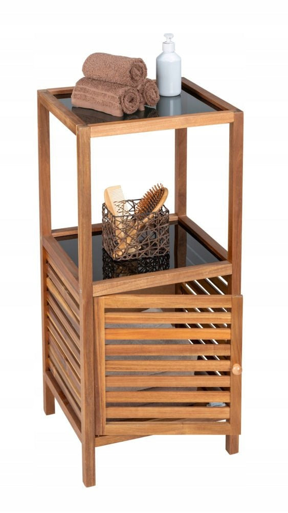 ACACIA WOOD BATHROOM SHELVING UNIT WITH SHELVES 39,5 X 35,5 X 86 CM BROWN Furniture color shades of brown