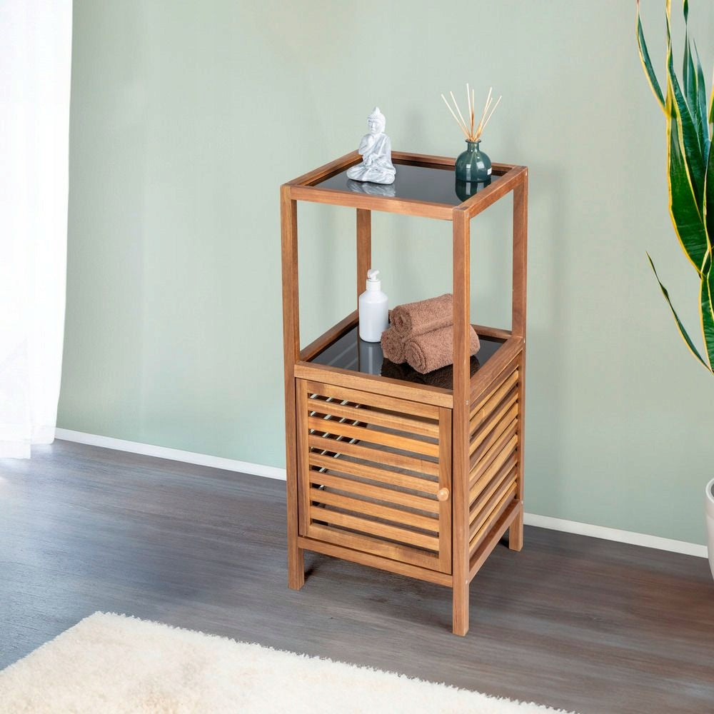 ACACIA WOOD BATHROOM SHELVING UNIT WITH SHELVES 39,5 X 35,5 X 86 CM BROWN Packaging status original