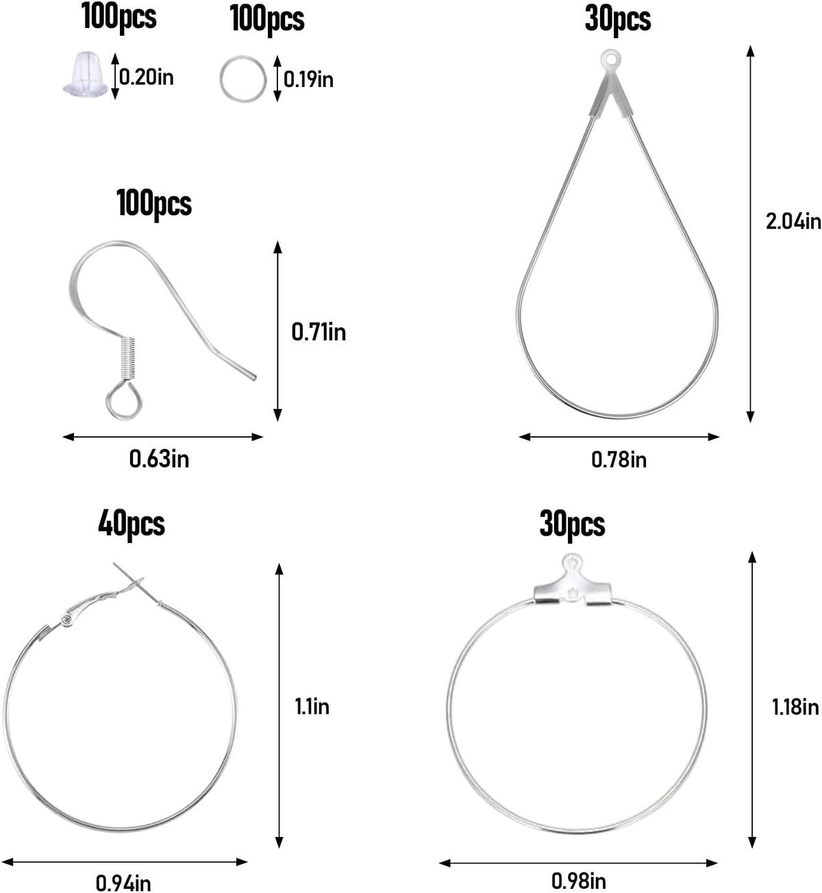 ACCESSORIES SET OF 400 PIECES FOR CREATING EARRINGS VARIOUS ELEMENTS METAL Brand no brand