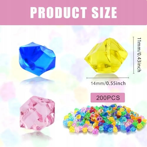 ACRYLIC COLORED DIAMOND GEMS FOR KIDS DECORATION 200 PCS Minimum kid's age 0
