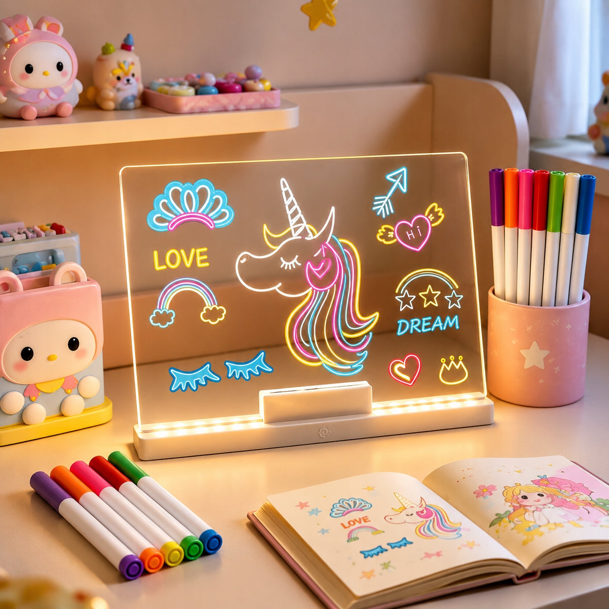 ACRYLIC DRAWING LED BOARD ILLUMINATED PENS 30X20CM STAND SET Brand no brand