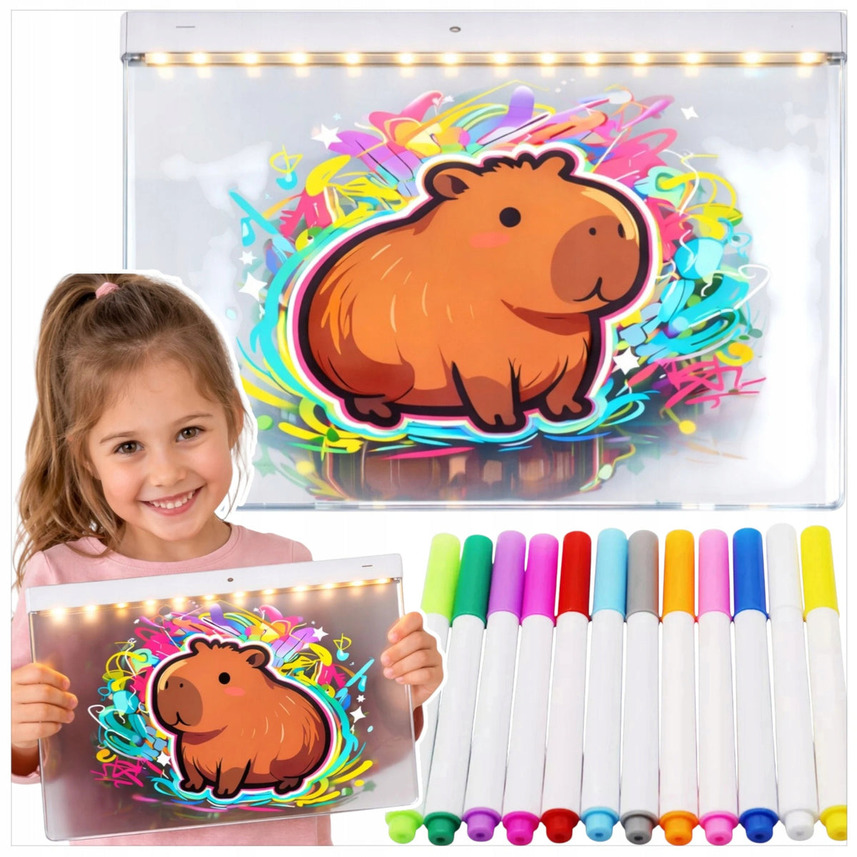 ACRYLIC DRAWING LED BOARD ILLUMINATED PENS 30X20CM STAND SET Packaging status original