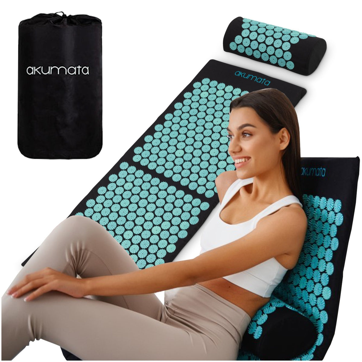 ACUPRESSURE MAT 110CM + MASSAGE PILLOW BLUE SET AKUMATA