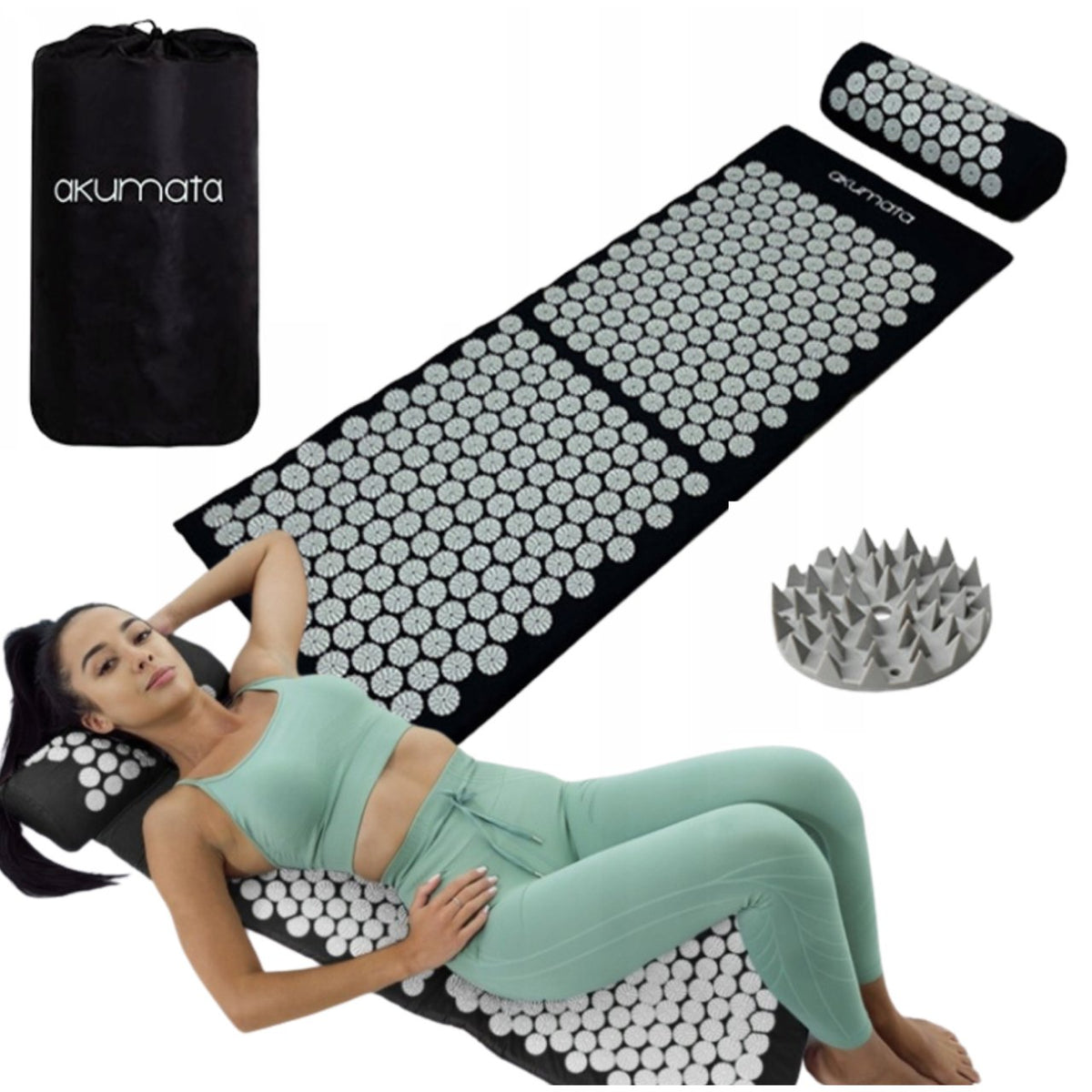 ACUPRESSURE MAT SET WITH PILLOW GREY 110CM XXL COTTON AKUMATA