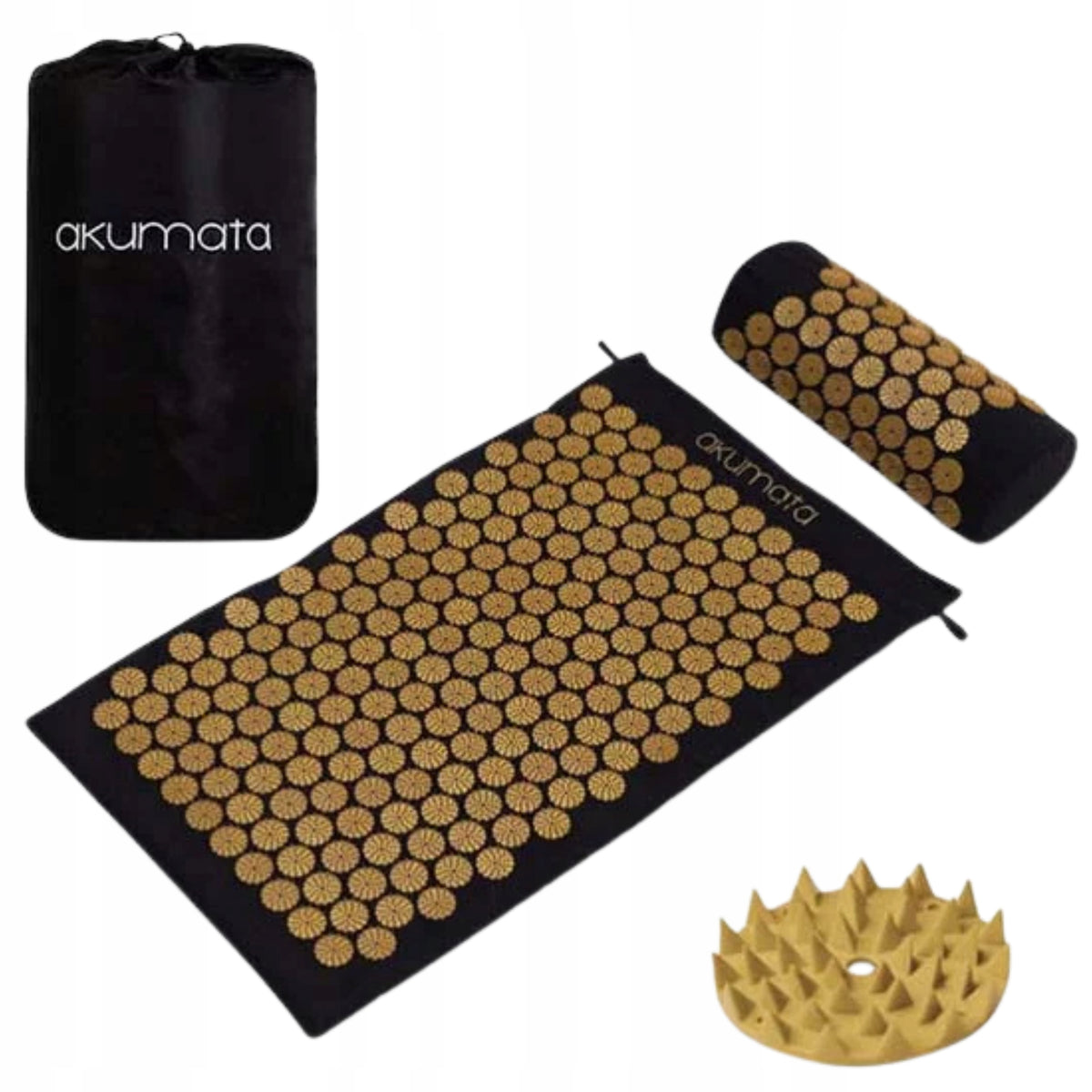 ACUPRESSURE MAT WITH PILLOW SET made in Poland BLACK AND GOLD AKUMATA