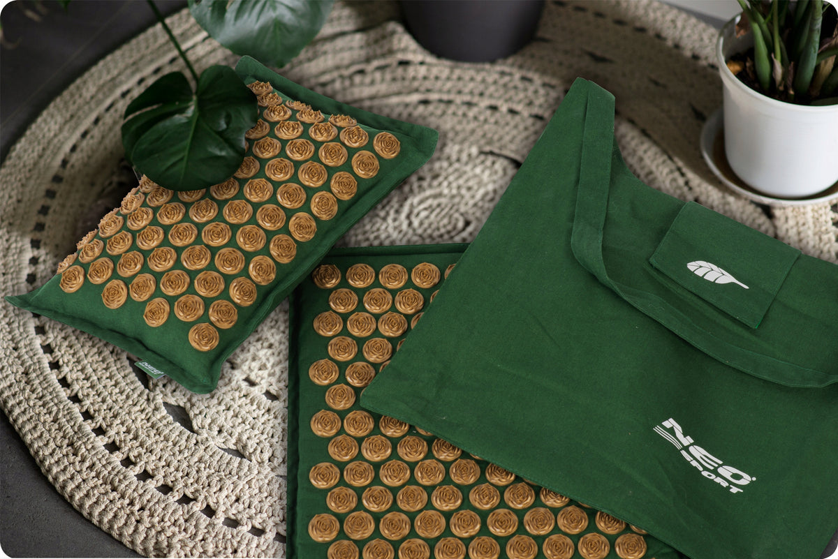 ACUPRESSURE MAT WITH SPIKES + PILLOW + BAG SET PREMIUM COCONUT LINEN Brand Neo-sport