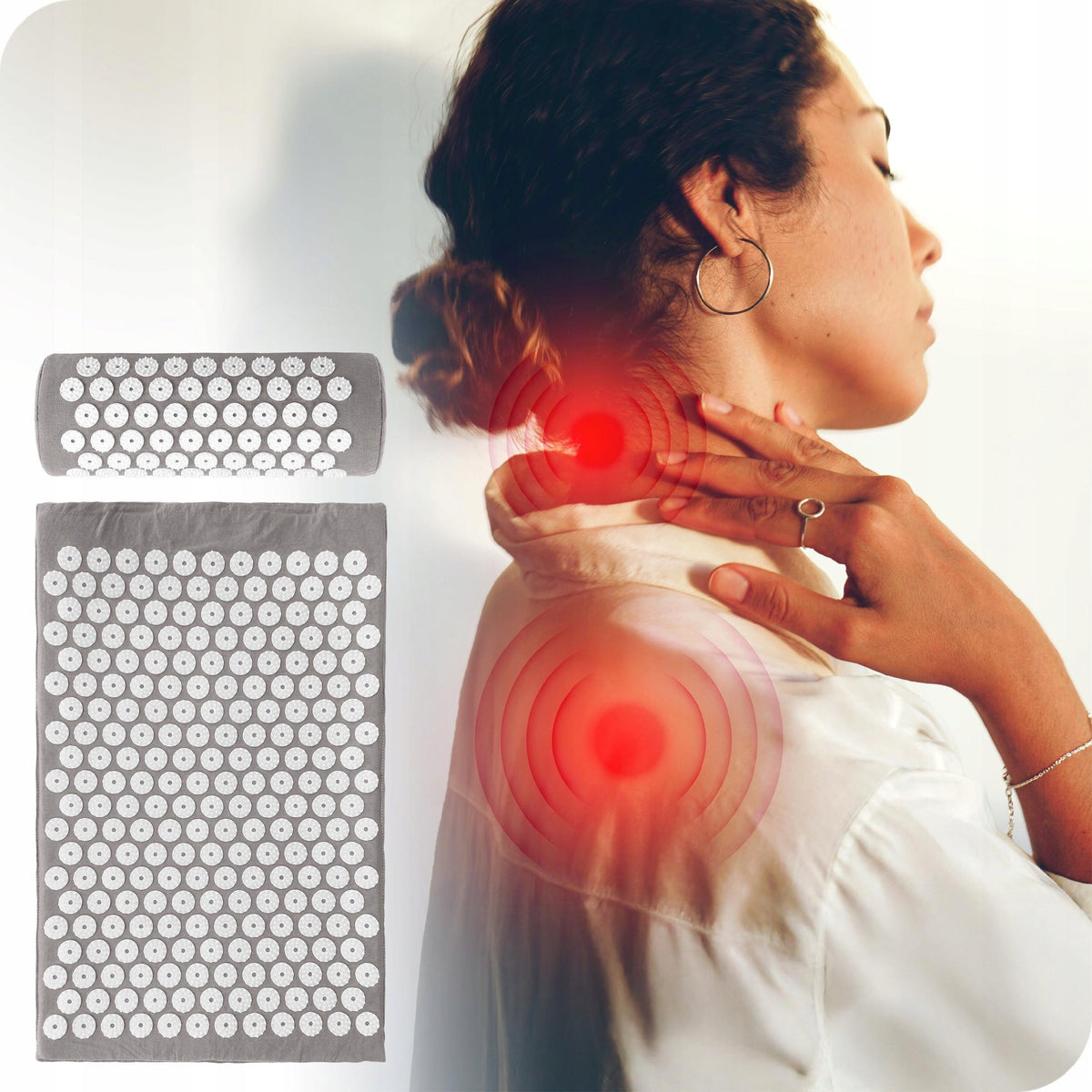 ACUPRESSURE MAT WITH SPIKES SPOT MASSAGE PILLOW SET GREY 60 CM Manufacturer code MATA DO AKUPRESURY Z KOLCAMI SZARA ZESTAW