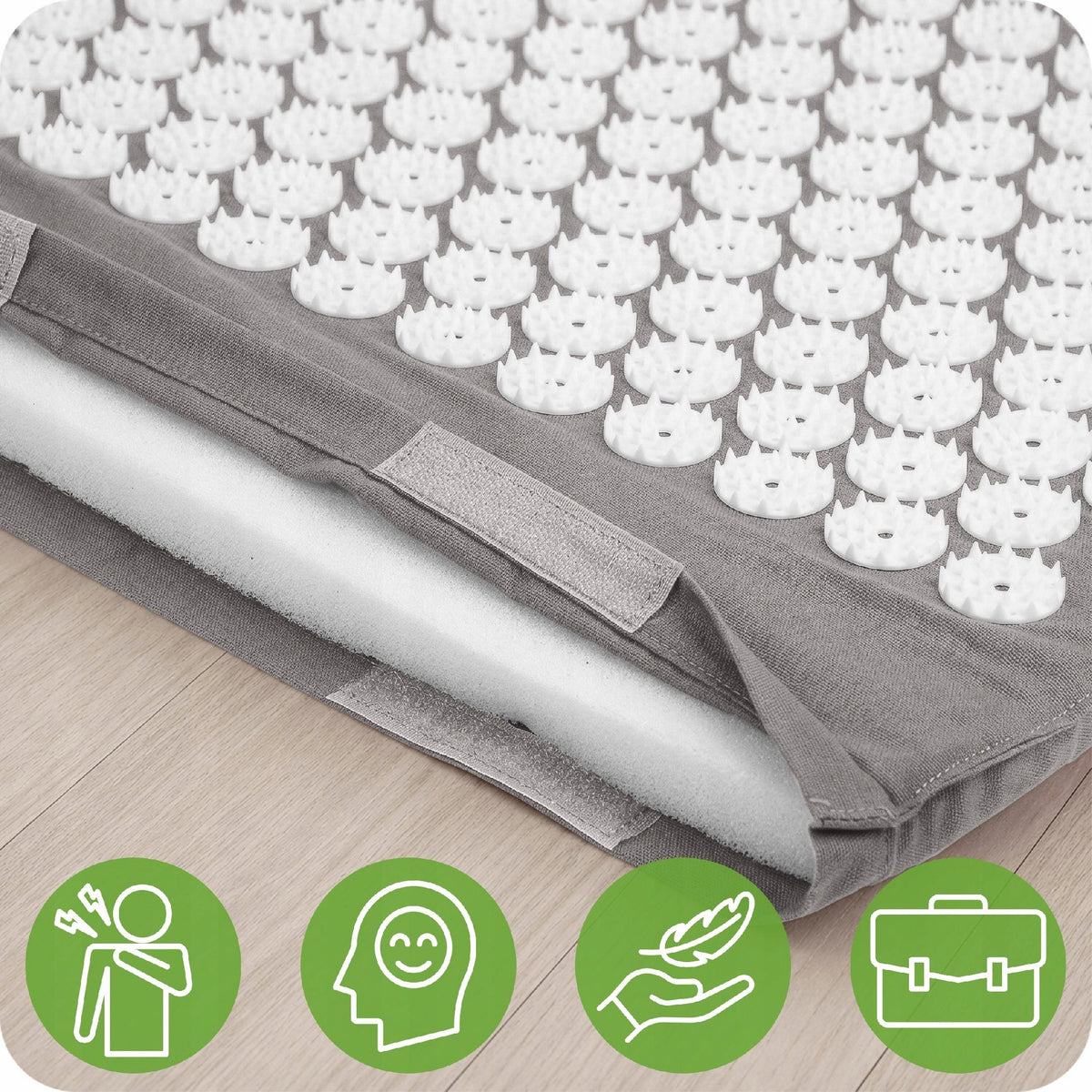 ACUPRESSURE MAT WITH SPIKES SPOT MASSAGE PILLOW SET GREY 60 CM Packaging status original