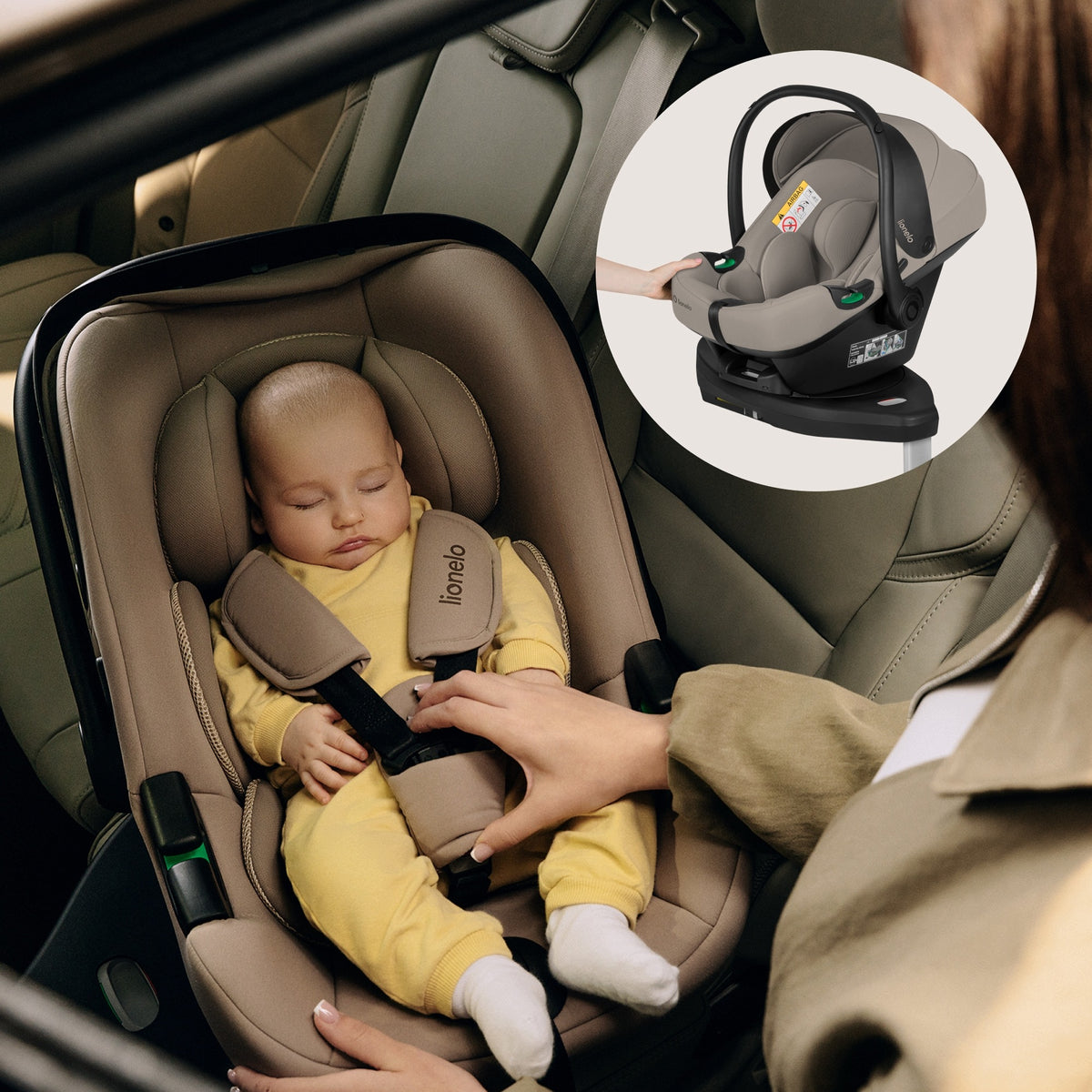 ADAC car seat with BASE 40-86 cm set Lionelo Astrid i-Size SET + Manufacturer code LO-ASTRID I-SIZE SET PLUS BEIGE TAUPE